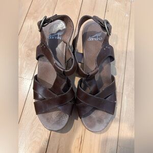 Dansko Dark Brown Leather Strappy Sandals